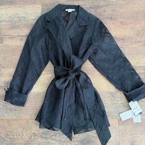 Chetta B 100% Silk Sheer Lattice Wrap Jacket Black 12